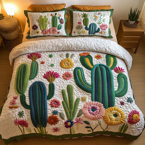 Cactus Bloom 3-Piece Quilted Bedding Set NCU0NT4523