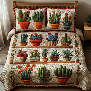 Cactus Garden Rows 3-Piece Quilted Bedding Set NCU0NT2996