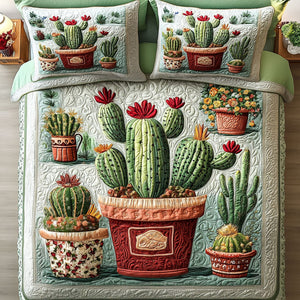 Cactus Pot Garden 3-Piece Quilted Bedding Set NCU0NT2989