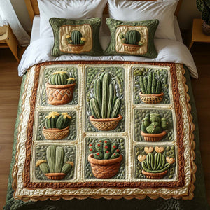 Cactus Pots 3-Piece Quilted Bedding Set NCU0NT2053
