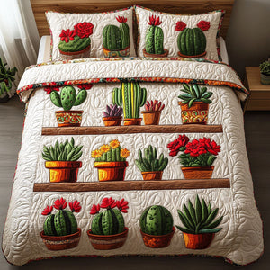 Cactus Pots Display 3-Piece Quilted Bedding Set NCU0NT2997