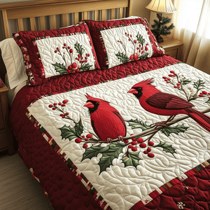 Cardinal Couple Delight 3-Piece Quilted Bedding Set NCU0TH2084