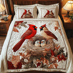 Cardinal Family Nest 3-Piece Quilted Bedding Set NCU0NT2907
