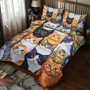 Cat Portraits 3-Piece Quilted Bedding Set NCU0NT995