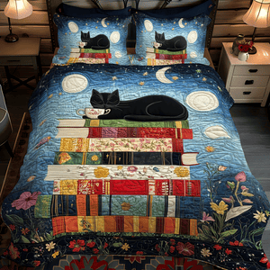 Catnap On Books 3-Piece Quilted Bedding Set NCU0TL1070