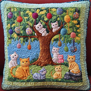 Cats Under Yarn Tree Quilted Pillow Case NCU0PD603