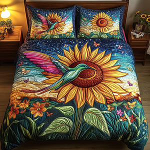 Celestial Sunflower Flight 3-Piece Quilted Bedding Set NCU0VL1195