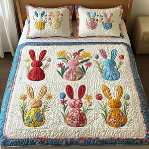 Cheerful Bunny Blooms 3-Piece Quilted Bedding Set NCU0NT3423
