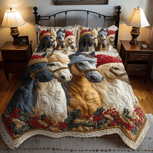 Christmas Horse Friends Quilted Bedding Set NCU0DV1137