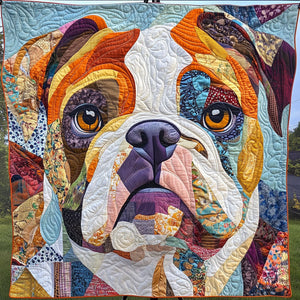 Colorful Bulldog Portrait Quilted Blanket NCU0NT5258
