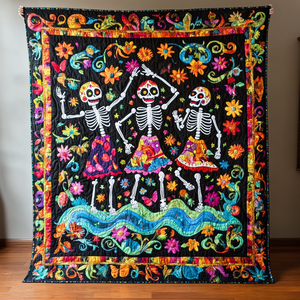 Dancing Skeleton Floral Quilted Blanket NCU0PD566