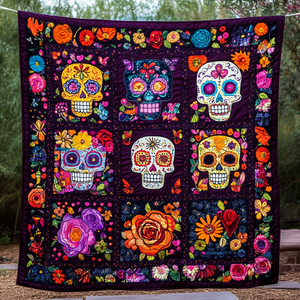 Day of the Dead Sugar Skull Quilted Blanket NCU0PD554