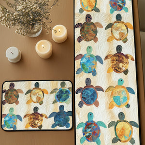 Drifting Turtles Quilted Table Runner and Quilted Place Mat Set NCU0PT4560
