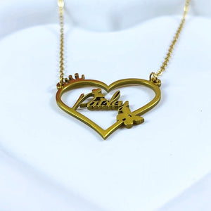 Personalized Name Necklace- Heart Crown Pendant 028-Homacus