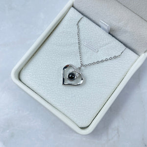 Custom Photo Projection Necklace, Crystal Heart Charm 49-Homacus