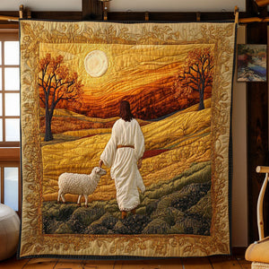 Jesus With The Lamb At Sunset Quilted Blanket 01acxa210425