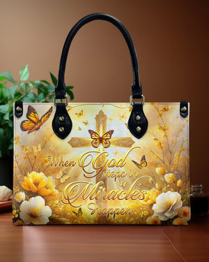 When God Steps In Miracles Happen Leather Bag - Gifts For Jesus Lovers 01acxn210425