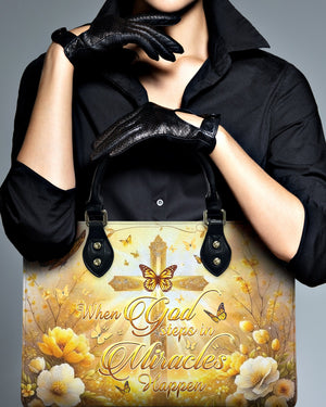 When God Steps In Miracles Happen Leather Bag - Gifts For Jesus Lovers 01acxn210425