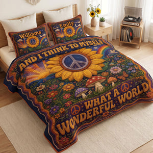 What A Wonderful World Bohemian Quilt Bed Set - Personalized Gifts For Music Lovers 01pati070826