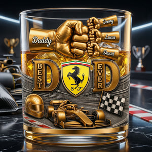 Speed Sport Fans Dad And Kids Fist Bump 11oz Round Glass - Personalized Gifts For Father's Day Glass 03NATI010626