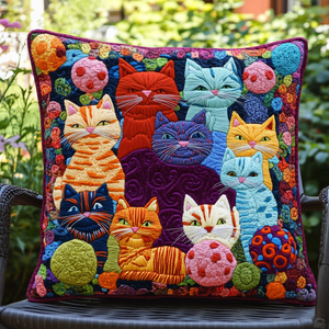 Multicolored Cats Quilted Pillow Case NCU0PD605