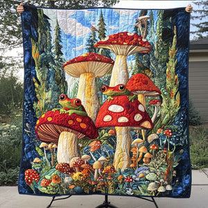 Mushroom Meadow Frogs Quilted Blanket NCU0PT4668