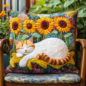 Sleeping Cat Sunflower Quilted Pillow Case NCU0PD608