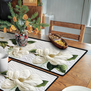 Soft Petal Embrace Quilted Table Runner and Quilted Place Mat Set NCU0PT4623