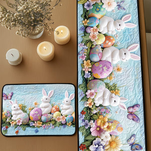 Springtime Bunny Bliss Quilted Table Runner and Quilted Place Mat Set NCU0PT4701