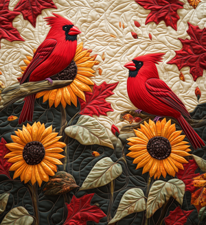 Sunflower Cardinal Quilted Blanket 02acxa140425