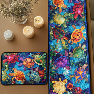 Turtle Mosaic Quilted Table Runner and Quilted Place Mat Set NCU0PT4614