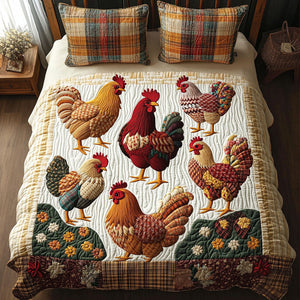 Chicken 3-Piece Quilted Bedding Set NCU0VT112