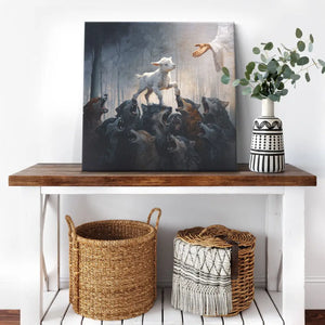 A Lost Lamb Walking Over Wolves To Get To Jesus Wall Art Canvas Print 05acxd260425