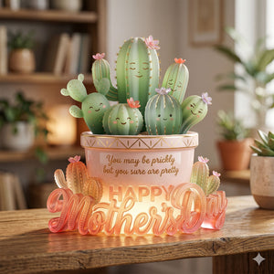 Cactus Mom And Kids Light Box - Personalized Gifts For Mother's Day Acrylic Light Box 05PALU130426