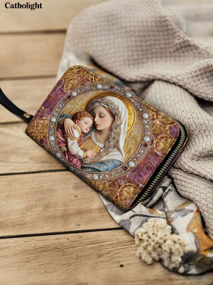 Catholight Divine Madonna And Child Leather Wallet Purse