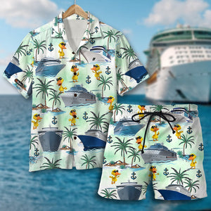 Cruising Duck Hawaiian Shirt & Men Beach Shorts - Palm Tree Pattern - Hawaiian Shirts - GoDuckee