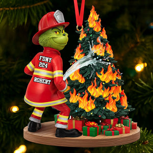 Funny Green Firefighter Ornament - Personalized Gifts For Firefighter 05huti071025