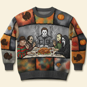 Slashers Thanksgiving Dinner Ugly Sweater, Personalized Gifts For Horror Lovers 04qhti290825