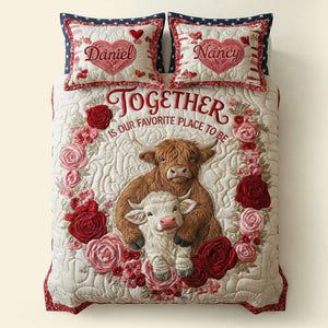 Cute Romantic Cow Couple Quilt Bed Set, Personalized Gifts For Couple 04qhti200126