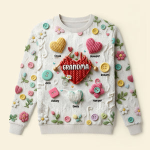 Grandma Knitting With Heart Sweater -  Personalized Gifts For Grandma & Mom 01QHTI181025