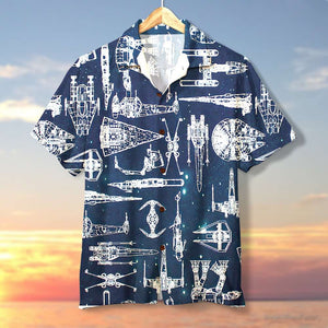 Hawaiian Shirt & Men's Beach Shorts - Spaceship Pattern - Hawaiian Shirts - GoDuckee
