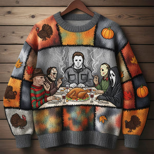 Slashers Thanksgiving Dinner Ugly Sweater, Personalized Gifts For Horror Lovers 04qhti290825