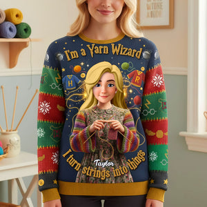 Magical Knitting Girl Knitted Ugly Sweater - Personalized Gifts For Knitting Lover Ugly Sweater 06HUTI221025