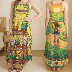 Pixel Monster Garden Suspender Maxi Dress - Personalized Gifts For Mom 01pati200326