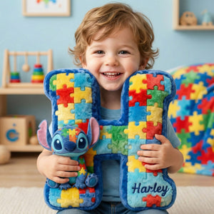 Cute Autism Alphabet Initial Letter Shaped Pillow, Personalized Gifts For Autism Kid 02QHTI011225