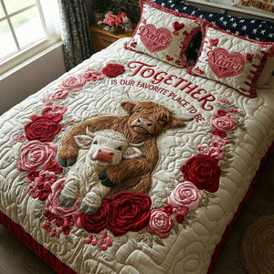 Cute Romantic Cow Couple Quilt Bed Set, Personalized Gifts For Couple 04qhti200126