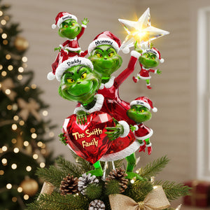 Green Monster Family Tree Topper - Personalized Gifts For Family Acrylic Christmas Tree Topper 06PATI201125