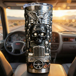 Fierce Trucker Skull Tumbler, Personalized Gifts For Trucker 02qhti080126