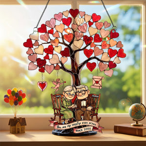 Grow Old Under The Love Tree Suncatcher, Personalized Gifts For Couple 02QHTI271125
