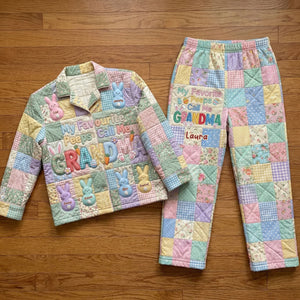 Easter Bunny Grandma Peeps Pajama - Personalized Gifts For Grandma Button Up Pajama Pajama Set 04PATI060226